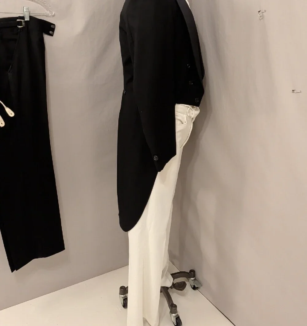 Black Tailcoat Tuxedo Jacket w White Waistcoat &Blk Trousers Formal Evening Wear